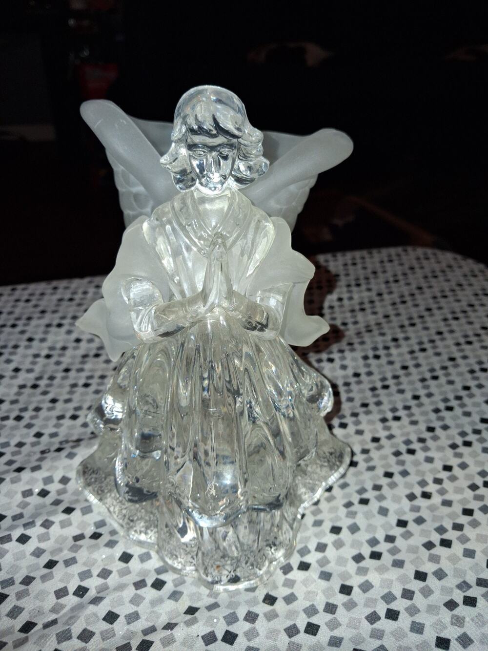 Praying Angel With Frosted Wings Acrylic Vintage Scrollwork On Dress 8 in Tall